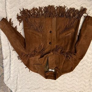 Vintage fringe Brown Leather Jacket